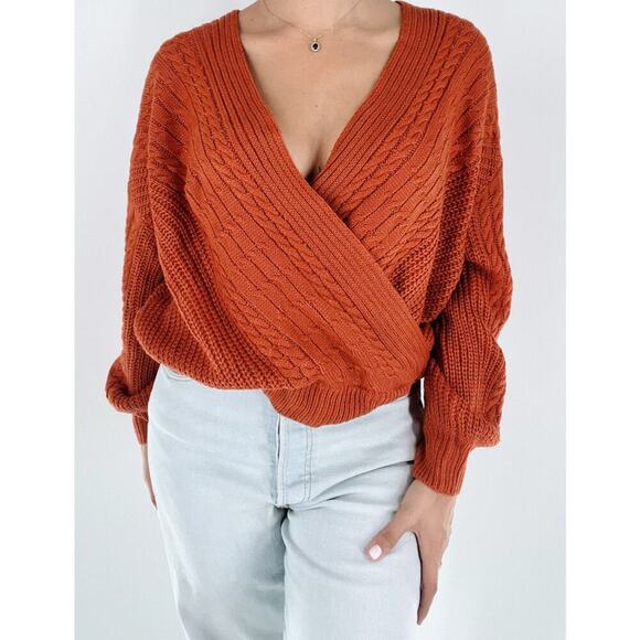 Women's Burnt Orange V-neckline Drop Shoulder Long Sleeve Sweater Size Small - Picture 1 of 3